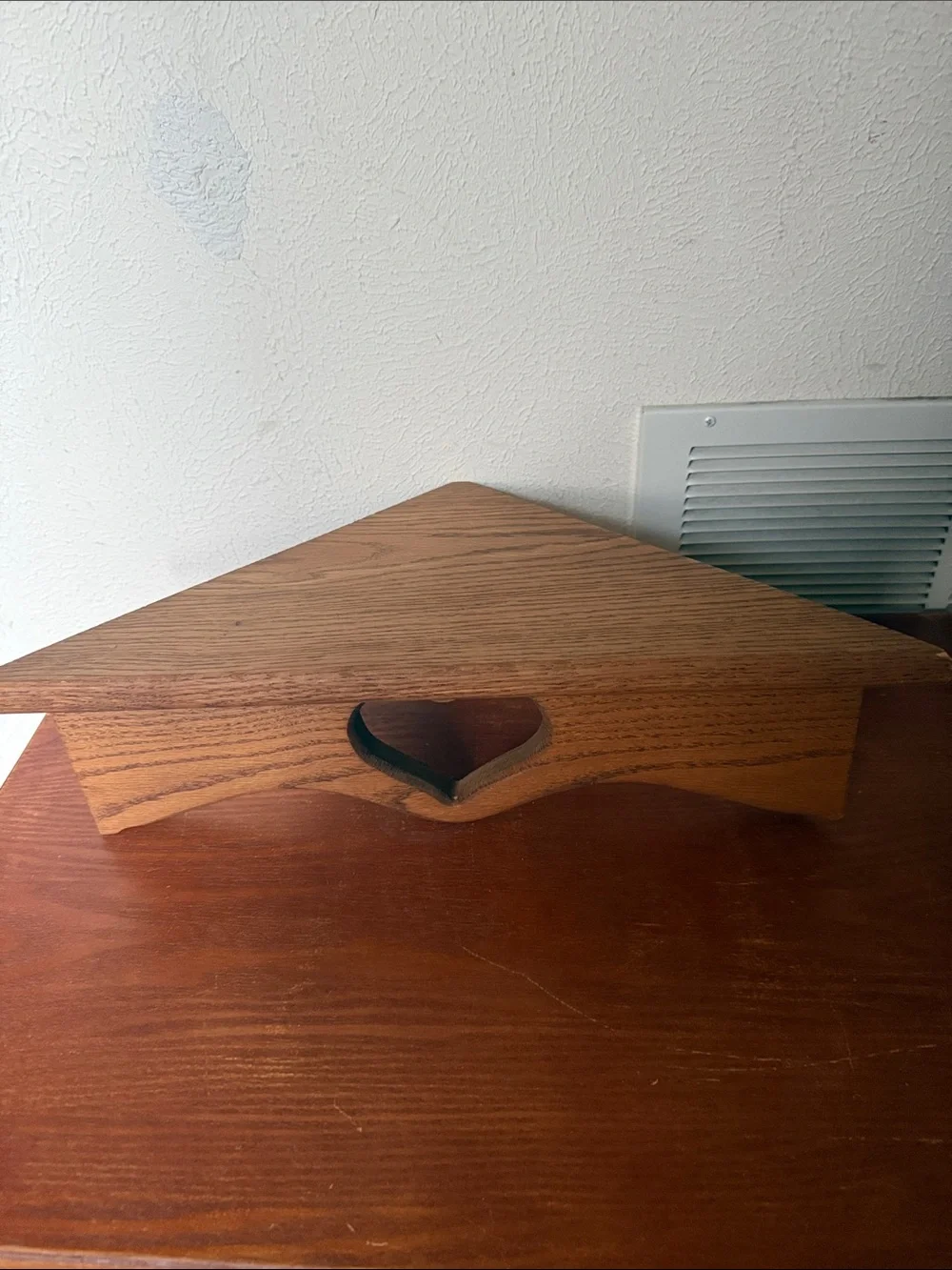 Hand Crafted Brown Corner Wall Shelf with Heart Cutout